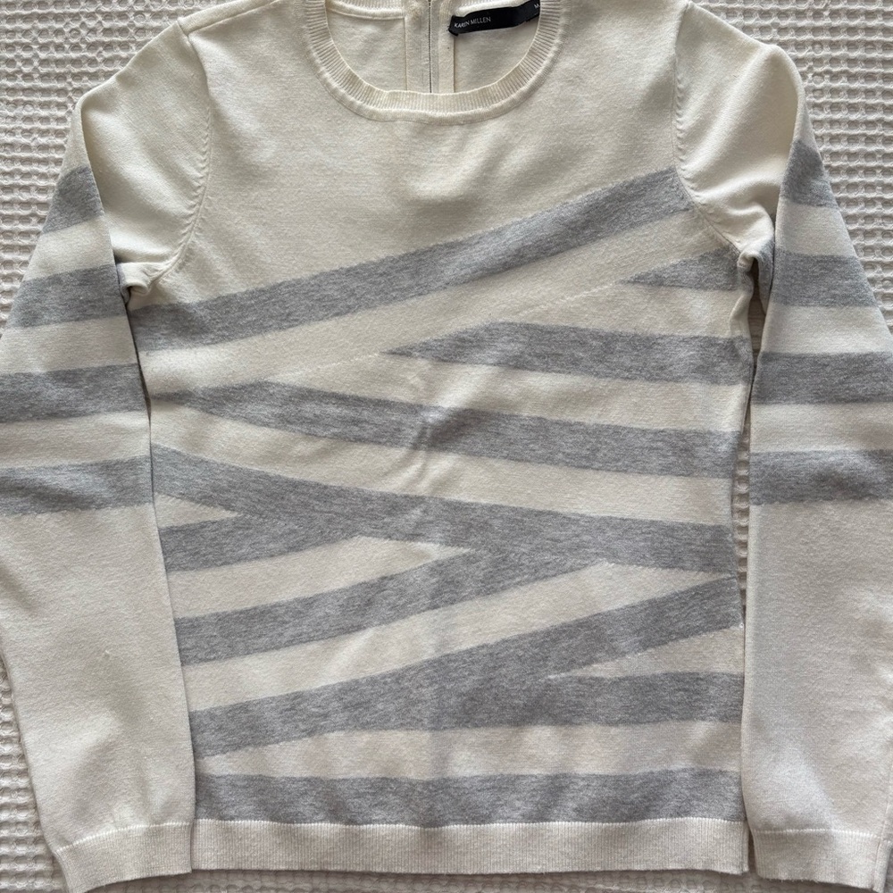 Karen Millen Cream and Gray Knit Sweater size Medium